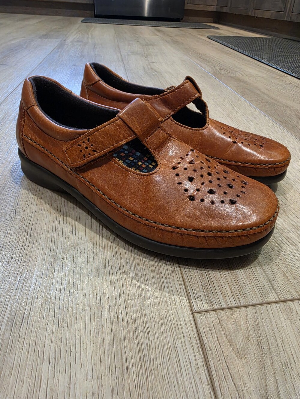 SAS Womens 8.5 Wide Brown Leather Mary Jane Comfort Shoes Made in USA